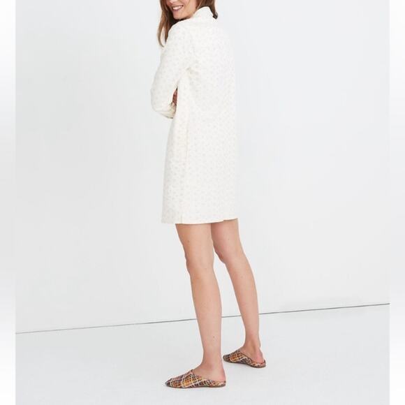 Madewell NWTs Embroidered Eyelet Denim Cream Button-Down Dress size small - Picture 3 of 10